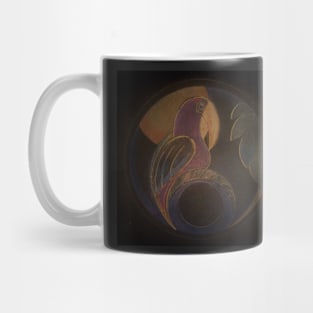 ART DECO PARROT , HAZY MUTED ON BLACK WITH HIGHLIGHTS Mug